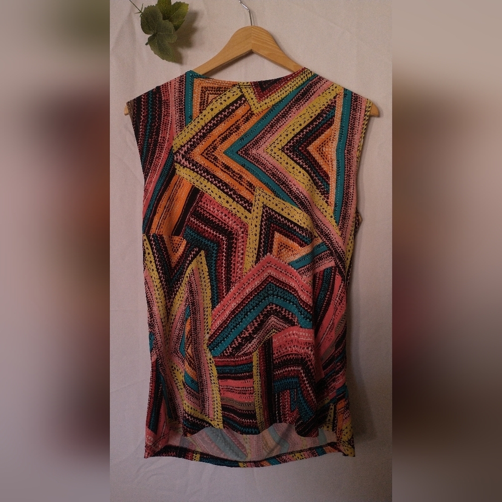 Jennie + Marlis Retro Vintage 60's Style Multicolor Chevron Women's Top Large - Picture 4 of 4